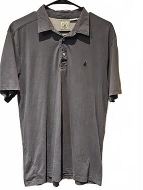 Volcom Charcoal Gray Polo Shirt 3 Button Short Sleeve Cotton Blend Logo L